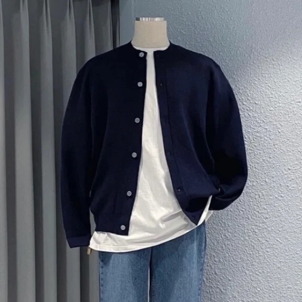 24秋冬新款圆领长袖毛衣外套宽松简约慵懒百搭基础款针织开衫男装