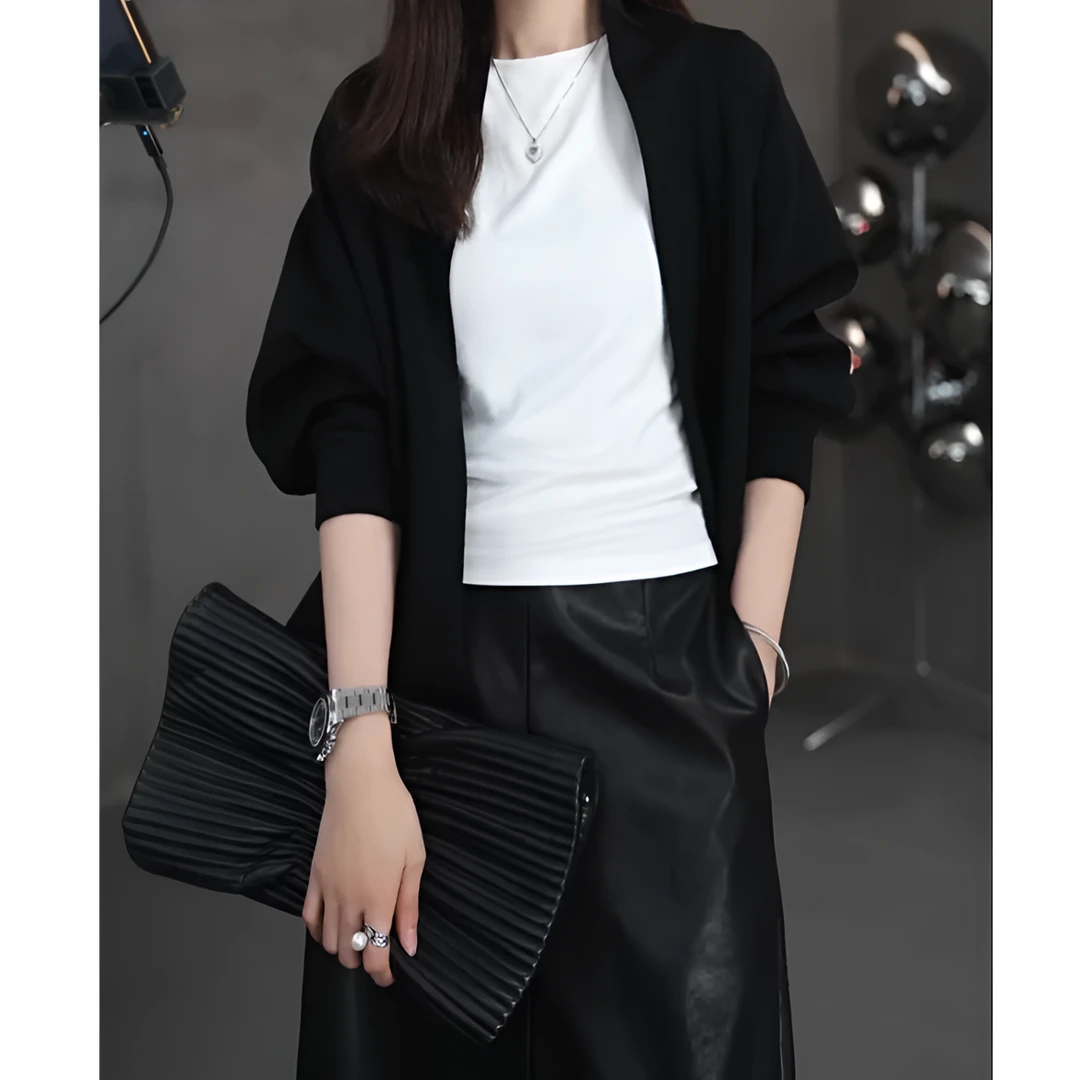 欧货时尚简约黑色卫衣外套女2024秋季慵懒风宽松休闲短款开衫上衣