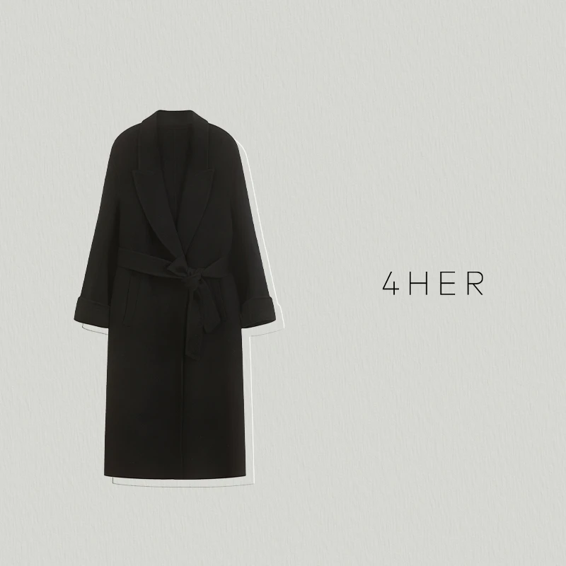 FOURHER 经典奥黛丽 獨家立绒 篙克重超细支羊毛 双面呢长款大衣