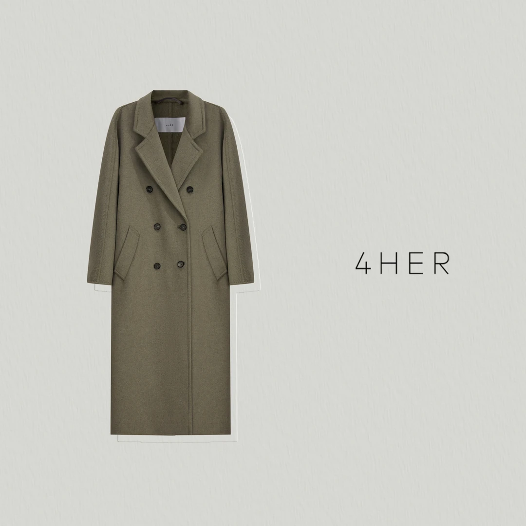 4HER致敬新秀 殿堂101801亚洲新瘦版琎口100山羊绒老烟腔大衣