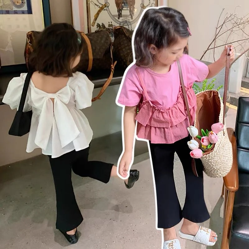 女童黑色开叉喇叭裤2024夏季新款宝宝长裤儿童百搭休闲百搭裤子潮