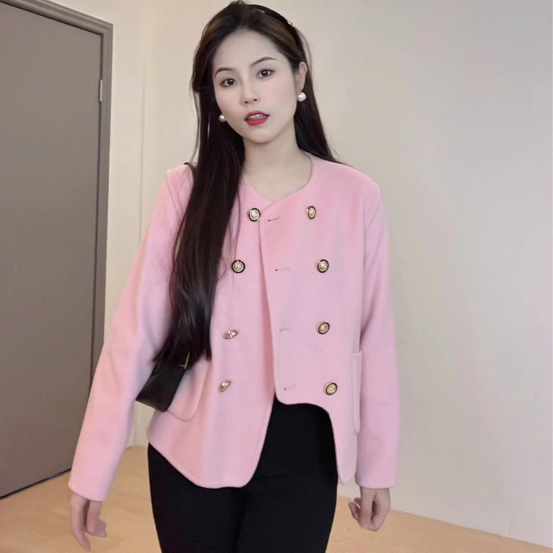 【5501】小个子双面呢黑色秋冬小香风时尚复古气质短装外套针织短款