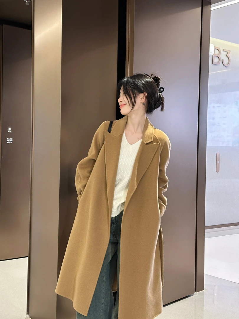 林子【2208】款羊绒小个子双面大衣双面呢外套长款秋冬毛呢网红气质