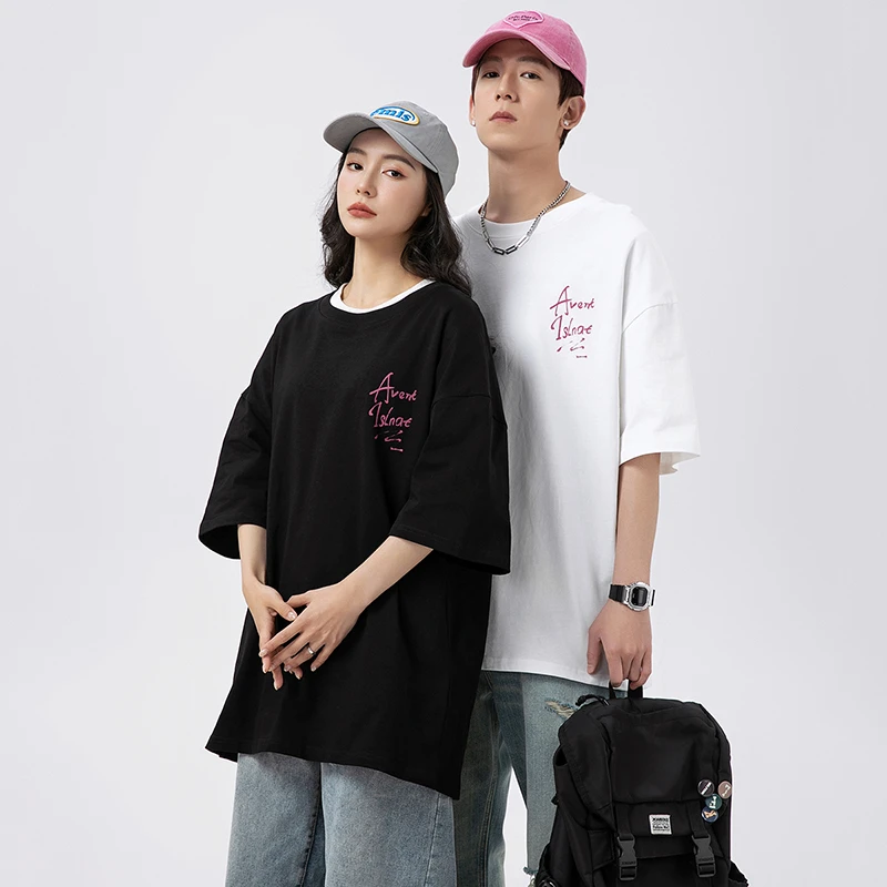 240g纯棉重磅短袖t恤情侣款夏季美式复古潮牌五分袖圆领体恤 206