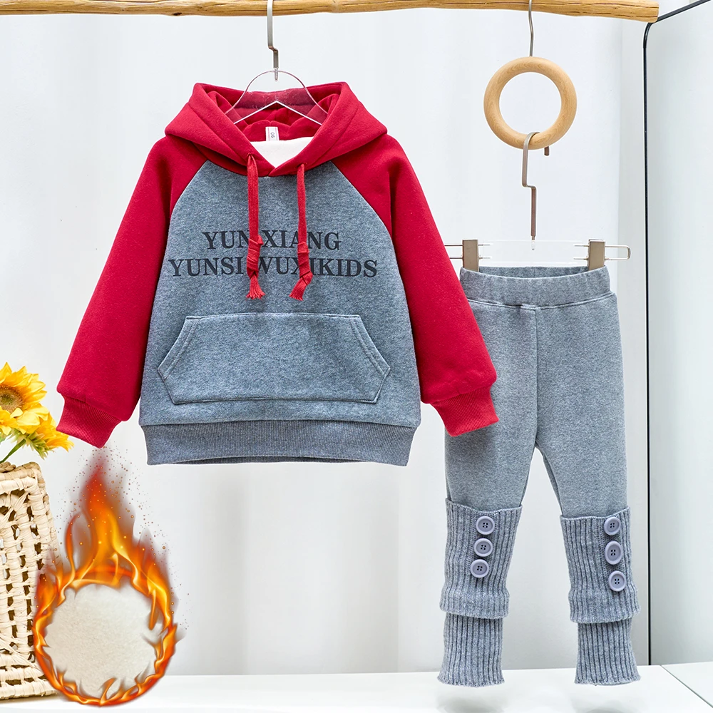 亲子装2024冬季新款女童连帽加绒卫衣 母女装韩版加厚外套+打底裤