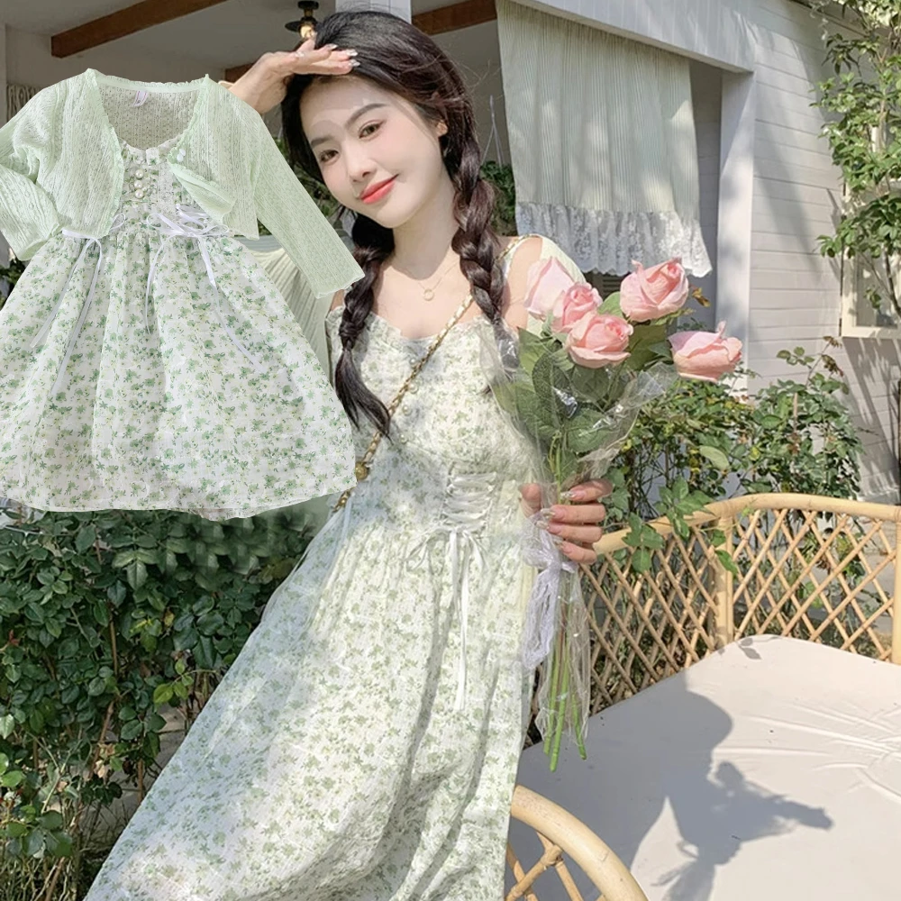 亲子装2024夏季新款女童碎花吊带连衣裙母女装收腰气质中长款裙子