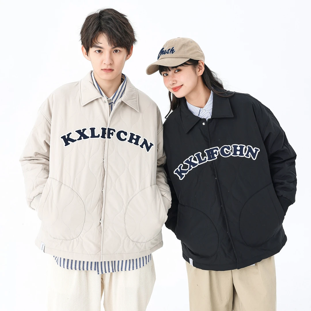 KXLFCHN日系潮牌秋冬季轻薄棉服外套男情侣刺绣翻领棒球服棉衣