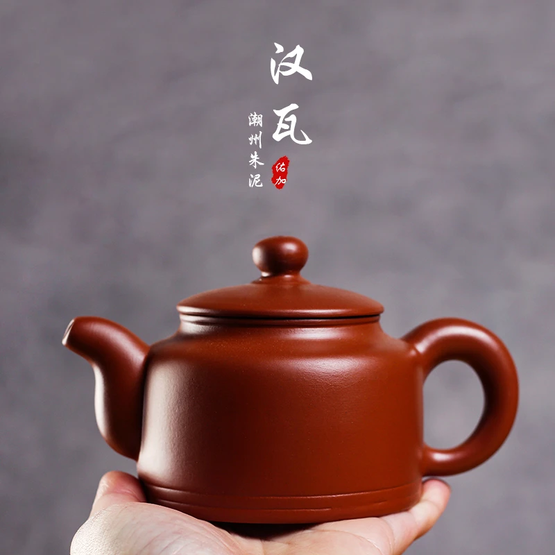 汉瓦壶大容量宽口直桶身投茶方便潮州原矿朱泥模具壶功夫茶具茶壶
