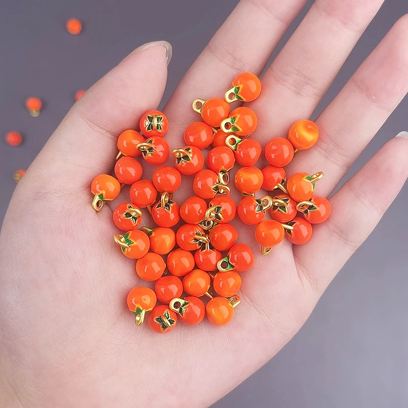 金色柿柿立体小柿子吊坠手工编织手链diy耳环钥匙扣饰品配件批发