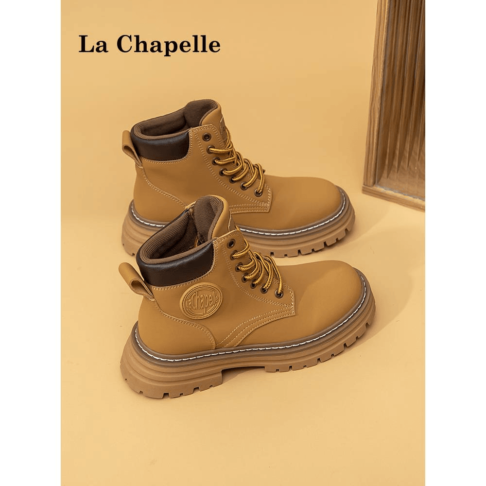拉夏贝尔马丁靴2024春秋季新款靴子英伦风靴子英伦风工装大黄靴子