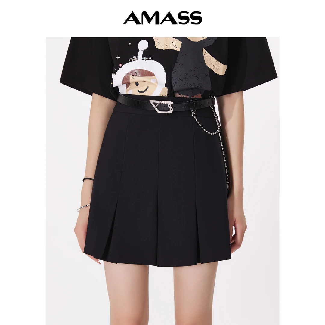 AMASS/阿玛施 时尚显瘦百搭设计感通勤高腰百褶设计裤裙5100463