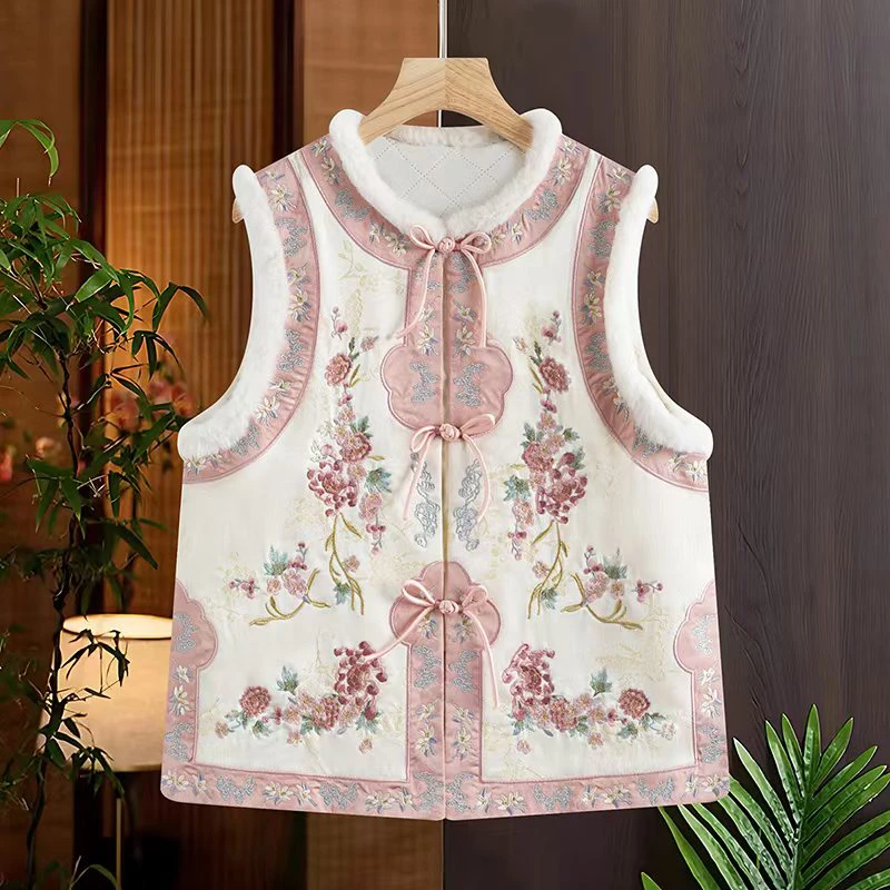 云嫣儿 新中式国风重工刺绣秋冬小薄棉网红修身时尚马甲 马夹