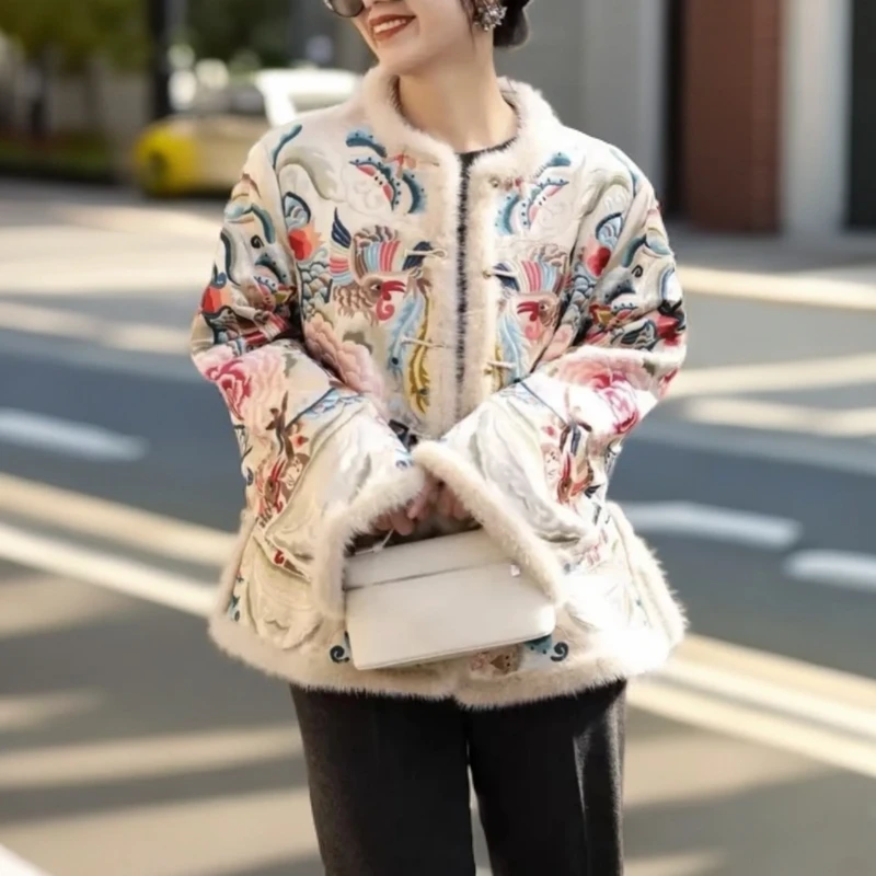 鹊翎吟 新中式国风秋冬重工刺绣时尚百搭网红女装上衣外套 棉服