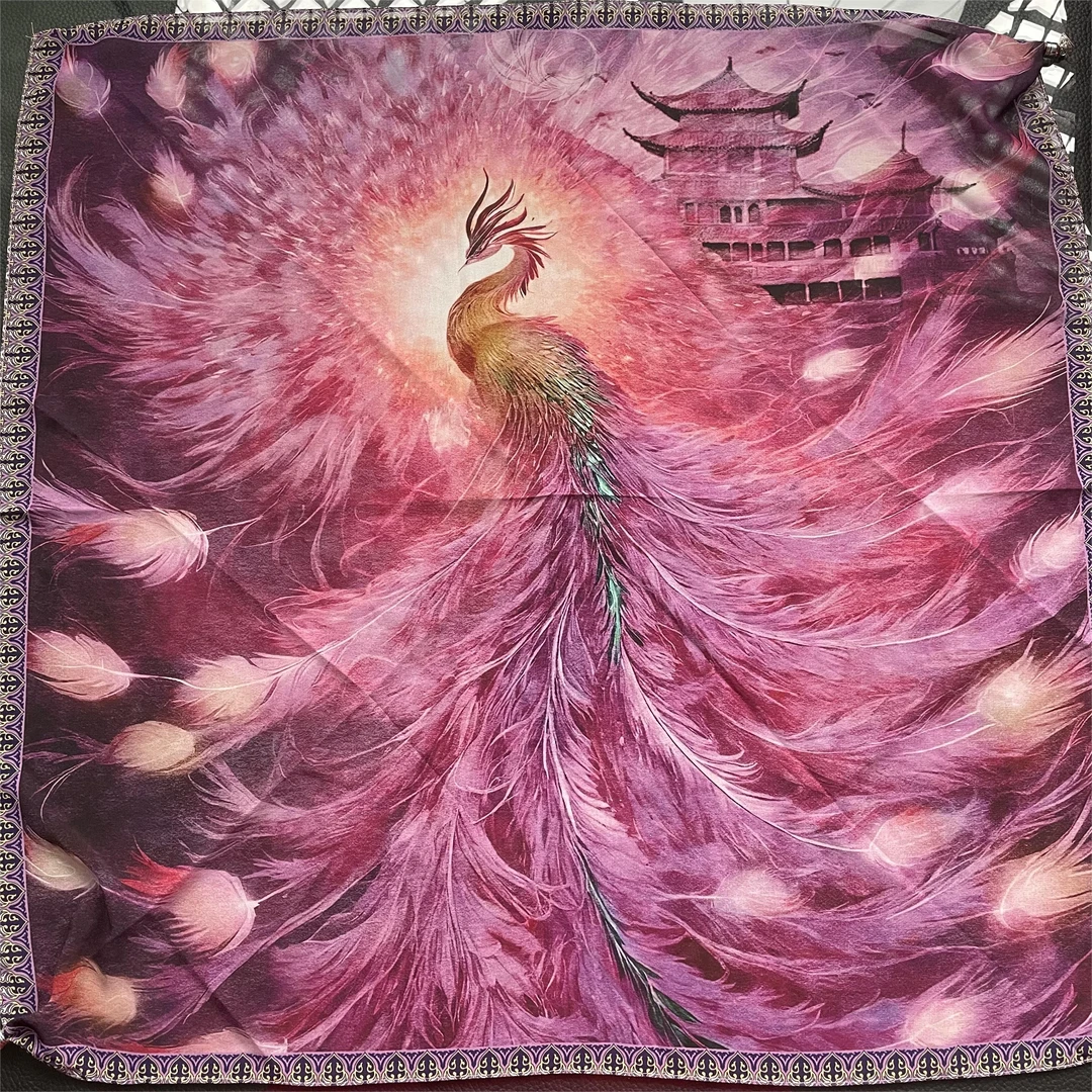 809-4[磁扣凤凰涅槃]中国风时尚磁扣小方巾丝巾围脖优雅70*70