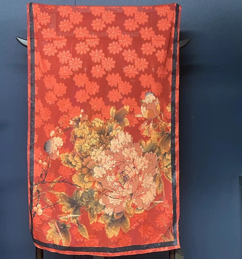 [红底太阳花牡丹]180*70剪花长巾新款女士百搭丝巾披肩