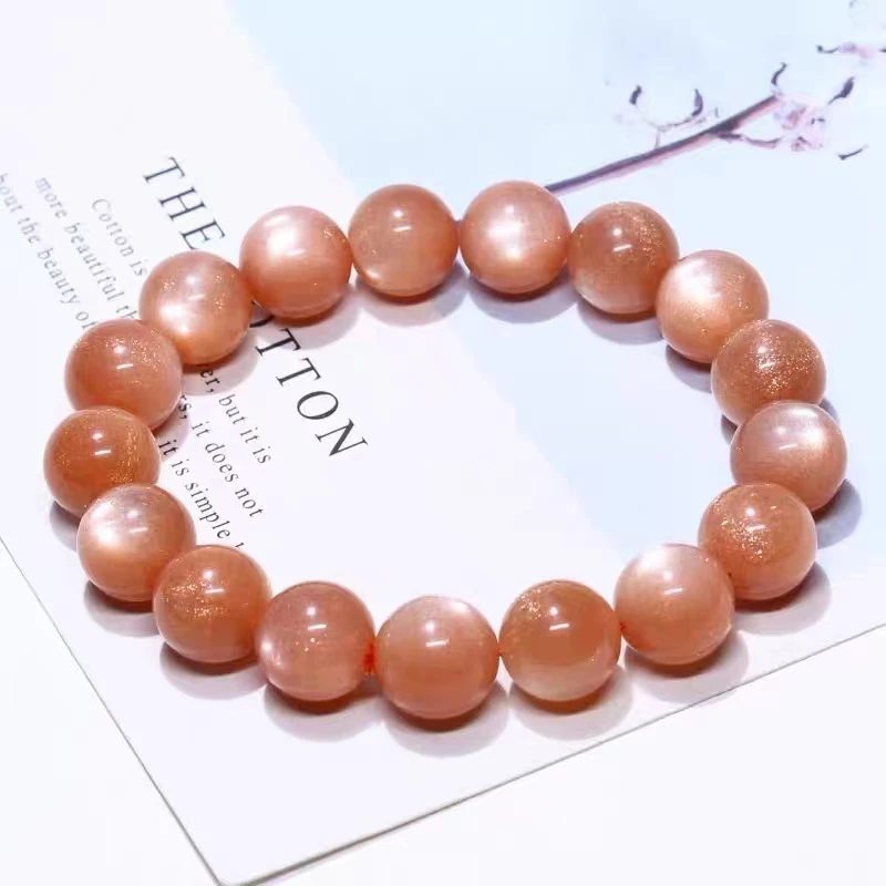 天然太阳石女士手串手链老型渐变红色百搭时尚气质单圈玉手串精美