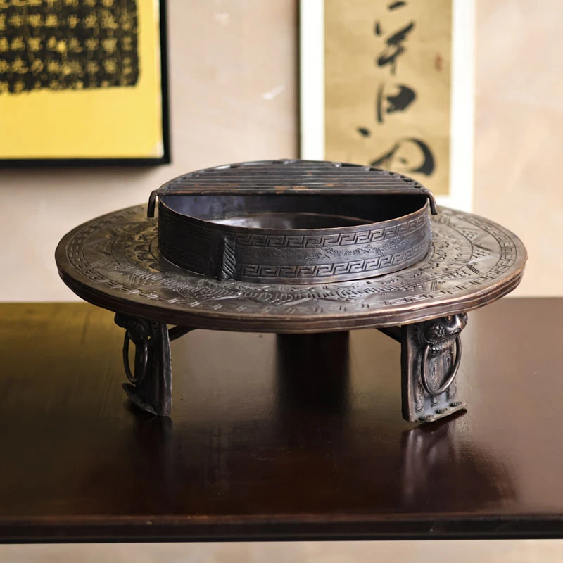【本朴造物】黑色回纹 竖圈 大火盆 圆形 (大直径45)(本0341)