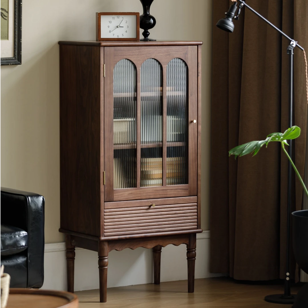 法式复古玻璃门实木酒柜客厅家用美式展示柜储物柜电视柜旁边柜子