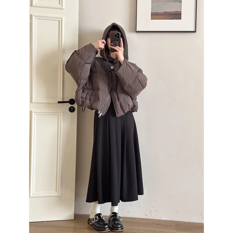 X【张弛有度】短款羽绒服韩版宽松连帽百搭休闲冬季白鸭绒7409