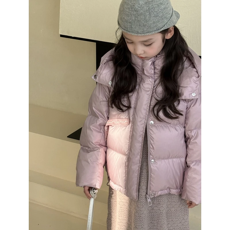 /2024冬季缎面连帽短款羽绒服外套7624