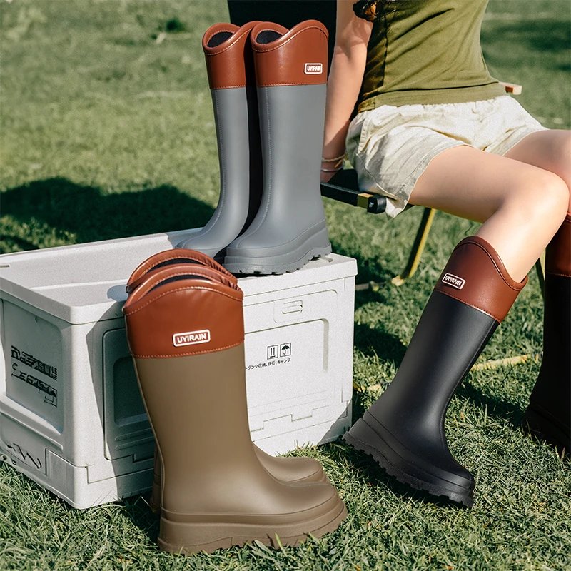 英伦长筒雨靴女款时尚外穿新款胶鞋防滑防水鞋成人水靴高筒雨鞋