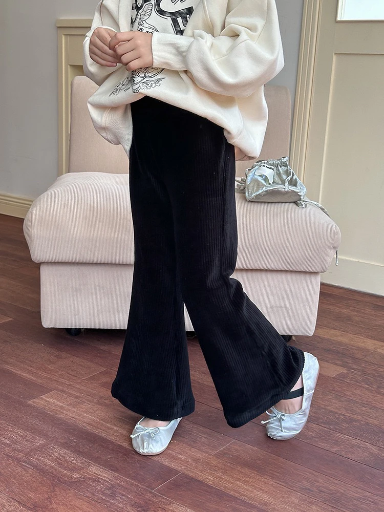 清仓！拉萨发货100码130码秋季女童洋气百搭复古修身灯芯绒喇叭裤