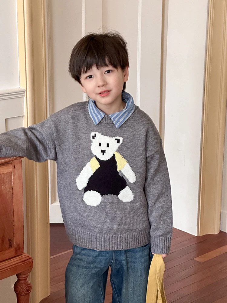 清仓！拉萨发货 130码秋冬儿童毛衣男女童卡通可爱撞色针织衫