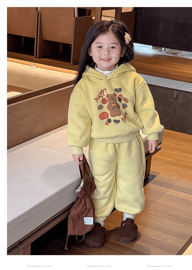 拉萨现货！儿童卫衣套装儿童可爱黄色秋冬装洋气男女孩运动两件套