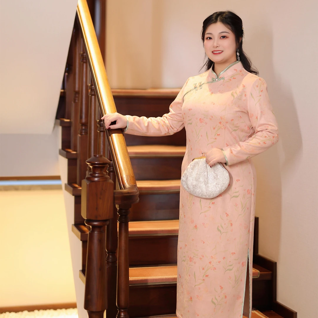 【早春】纤后大码女装秋冬复古显瘦印花改良旗袍连衣裙91199