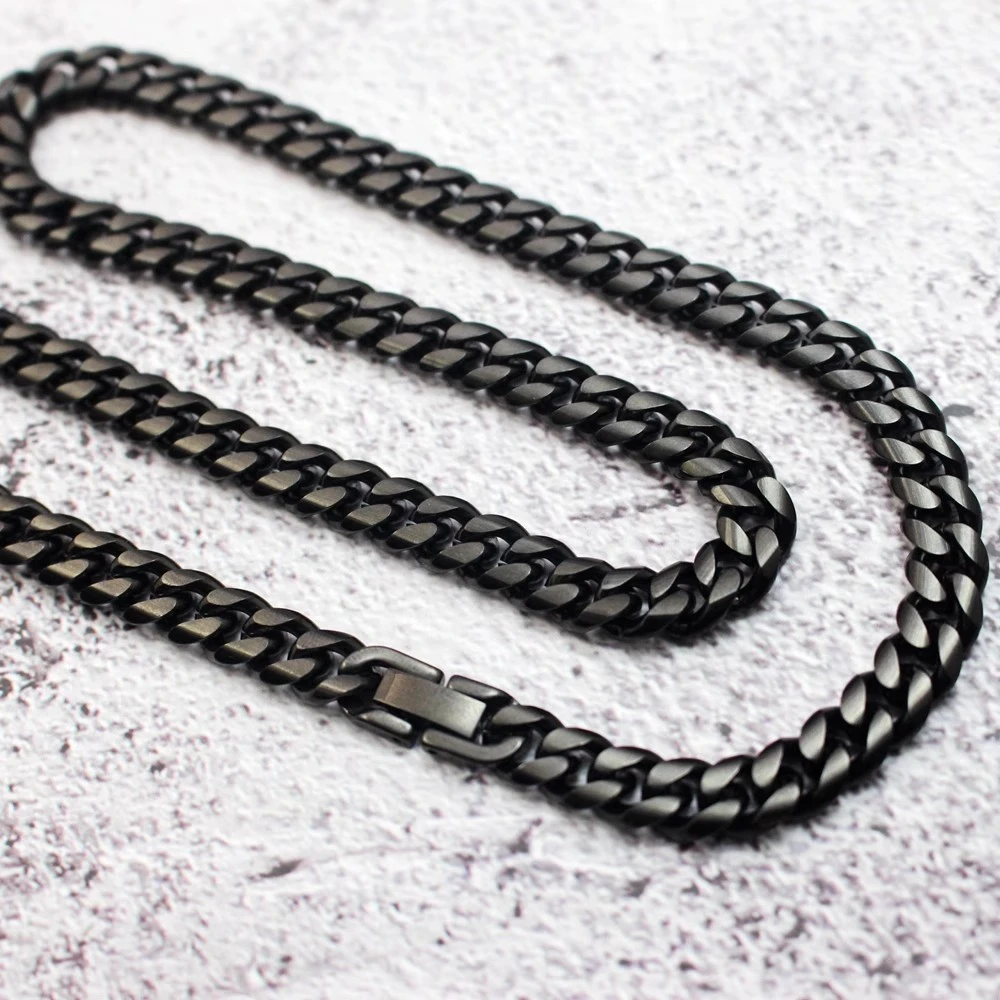 阿男 钛钢项链 欧美潮流黑色古巴项链嘻哈潮男百搭高级感男士配饰