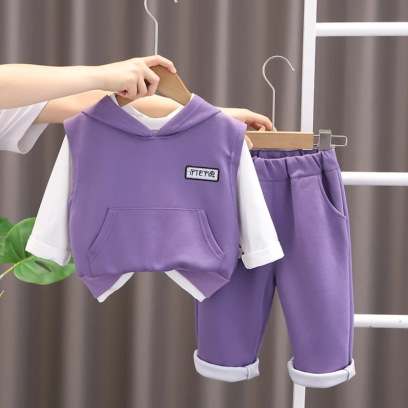 男童套装2024新款宝宝马甲三件套中小童春秋衣服洋气韩版潮