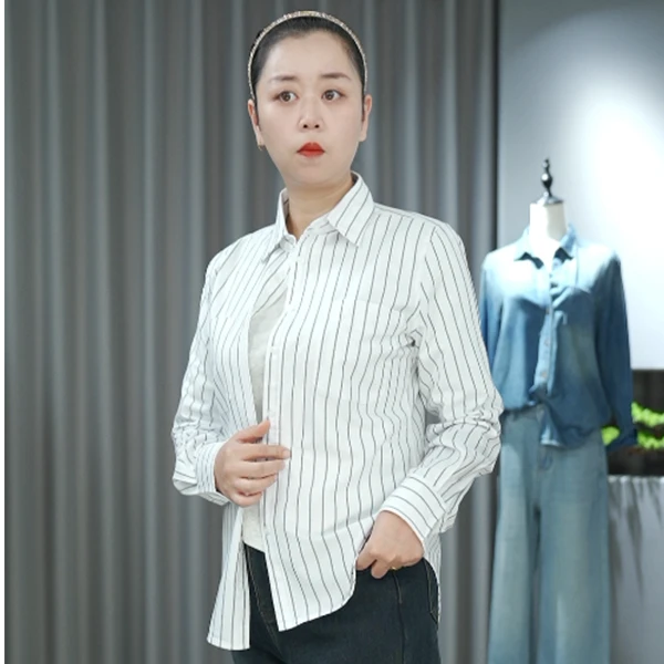 Huangxiaoqi Cowboy日系条纹纯棉牛津纺衬衫休闲百搭上衣8937