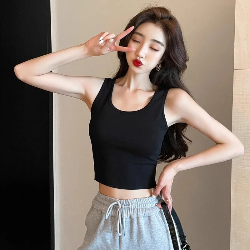 吊带背心内搭女短款黑色上衣外穿夏季纯棉美背网红款潮无袖t恤ins