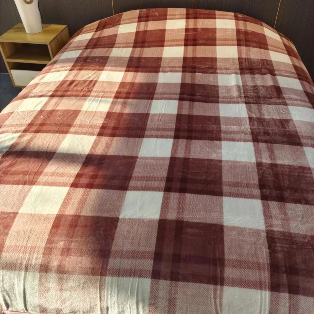 姚小胖家纺 2.2*2.3 豆沙粉格子款牛奶绒毛毯盖毯床单牛奶绒毯子