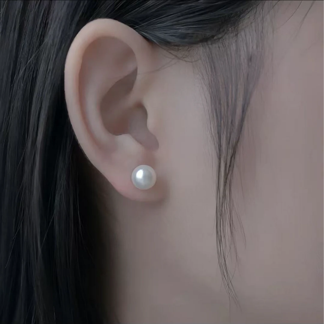 【特选】11-12正圆镜面光耳钉素钉18k金耳针简约时尚