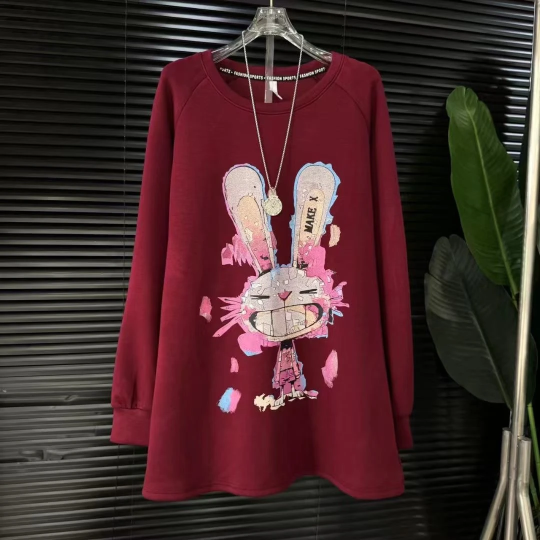 （胖圆圆）2024秋季新款休闲宽松胖妹妹小兔子遮肉遮臀大衫9915