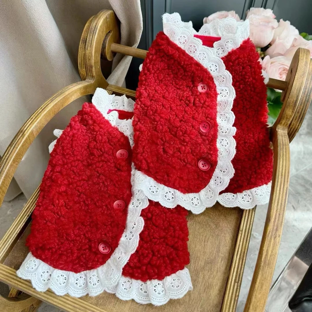 秋冬新款圣诞新年宠物衣服加绒马甲比熊雪纳瑞狗狗毛衣过年装外套