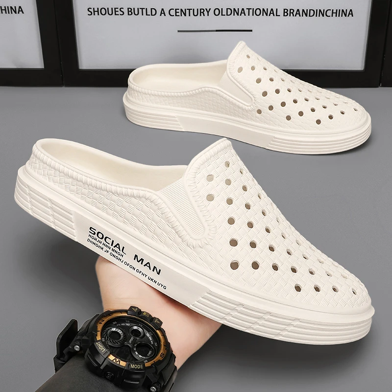 包头拖鞋男夏季外穿防滑防臭手术室洞洞凉鞋懒人一脚蹬无后跟半拖