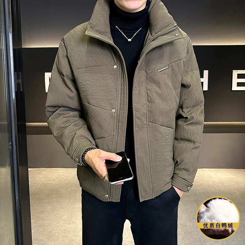 Mexican/稻草人高级感羽绒服男冬季轻薄保暖短款立领男肌理感外套