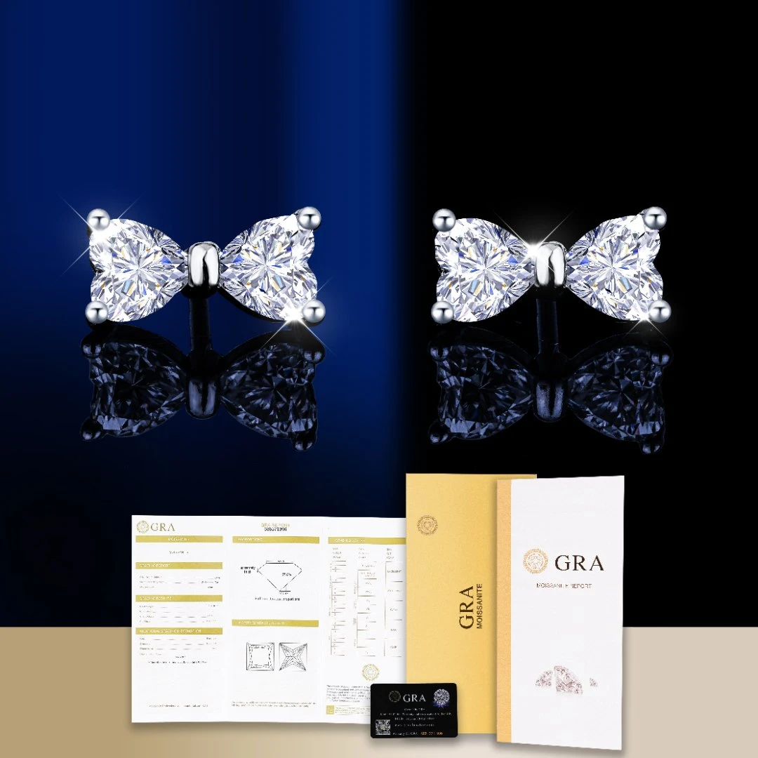 Famana/法曼娜 925银莫桑石耳饰 甜美气质蝴蝶结耳钉