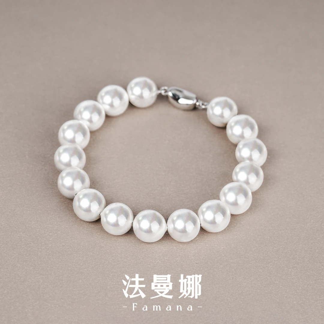 Famana/法曼娜 925银手链 元宝扣经典气质简约优雅古典珠珠手链