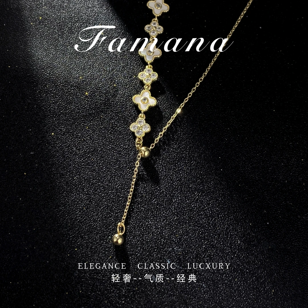 铜合金项链 轻奢甜美四叶花精致抽拉项链（MH0515）