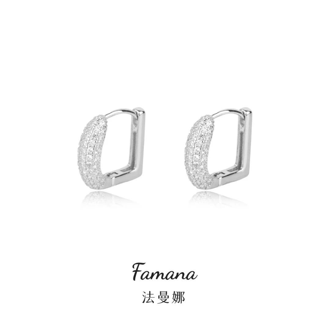 Famana/法曼娜 925银耳饰 小众时尚气质方形耳饰（K882）