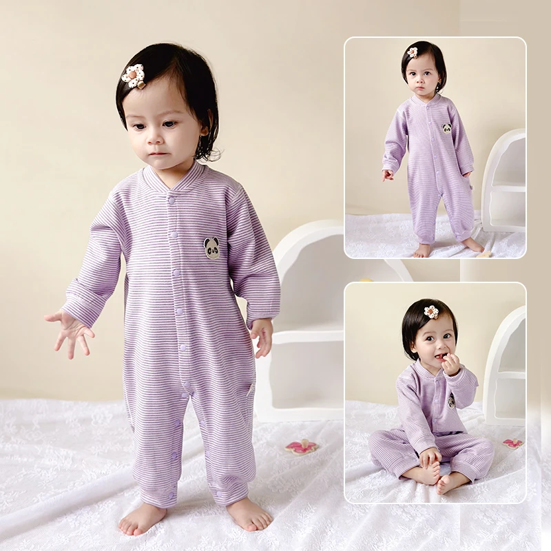 婴幼儿舒适连体衣男女春秋款保暖婴儿秋冬条纹长袖亲肤爬服宝宝