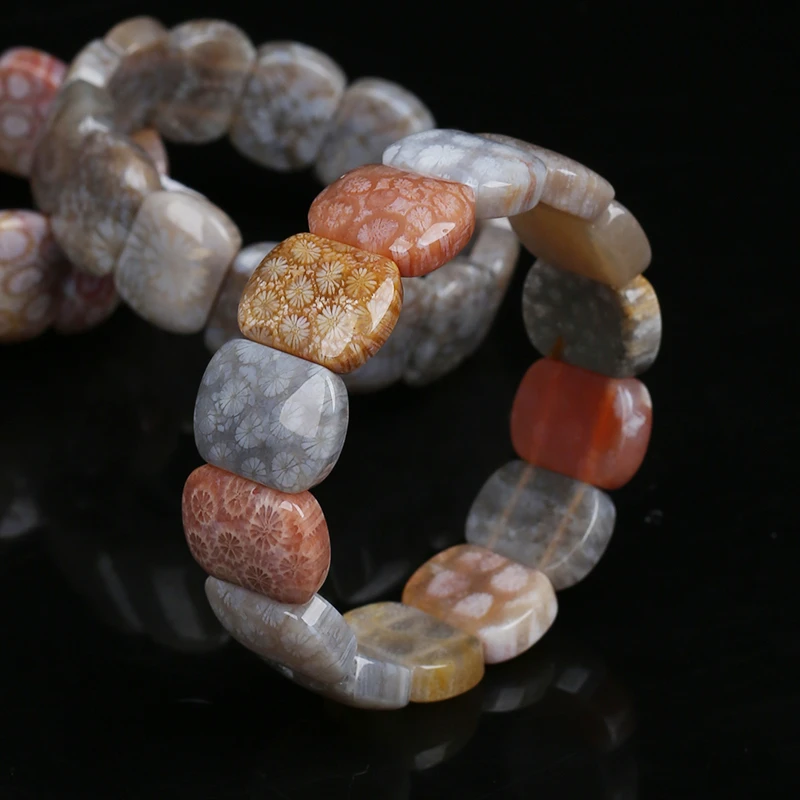 工厂价硅化珊瑚玉天然珠宝单圈玉石手串印尼果冻彩花菊花石首饰