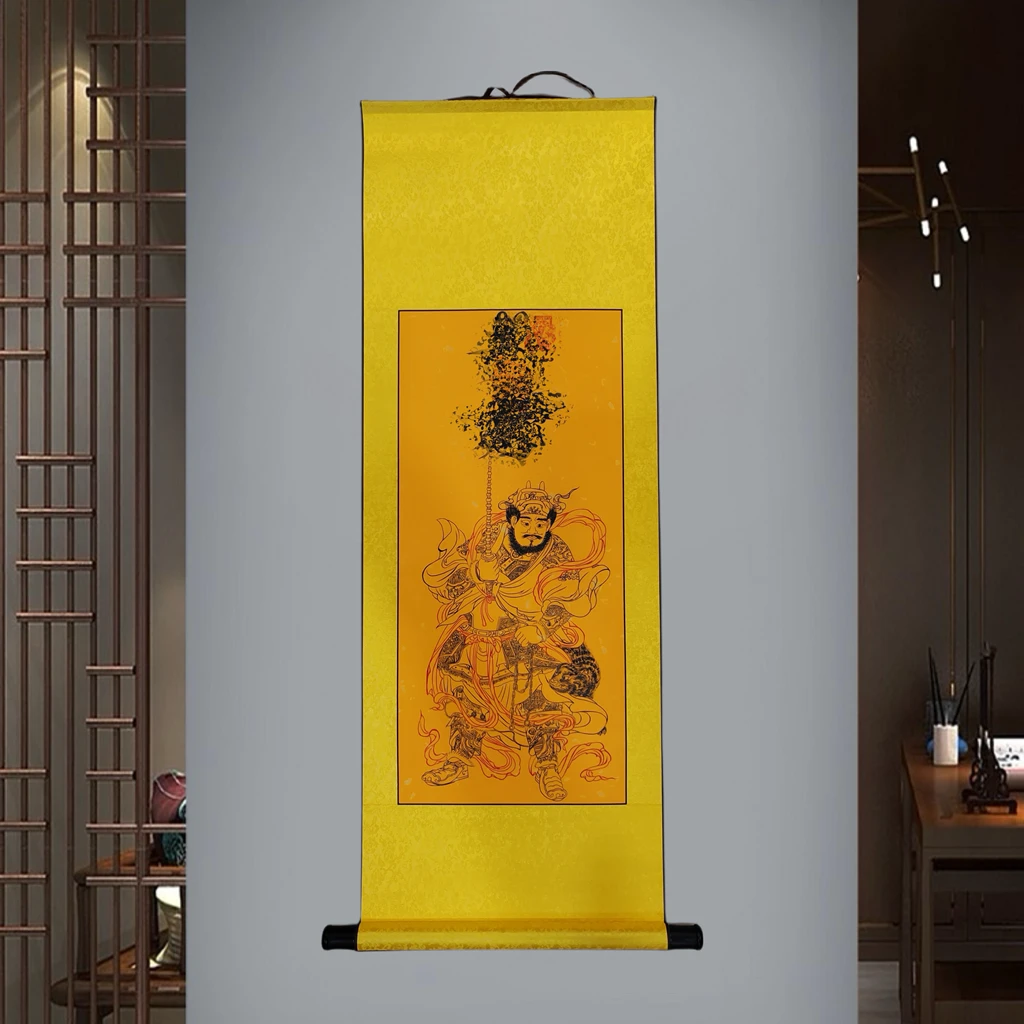 佬湘根手工卷轴画赵公明挂画客厅背景装饰画家居饰品工艺摆件定制