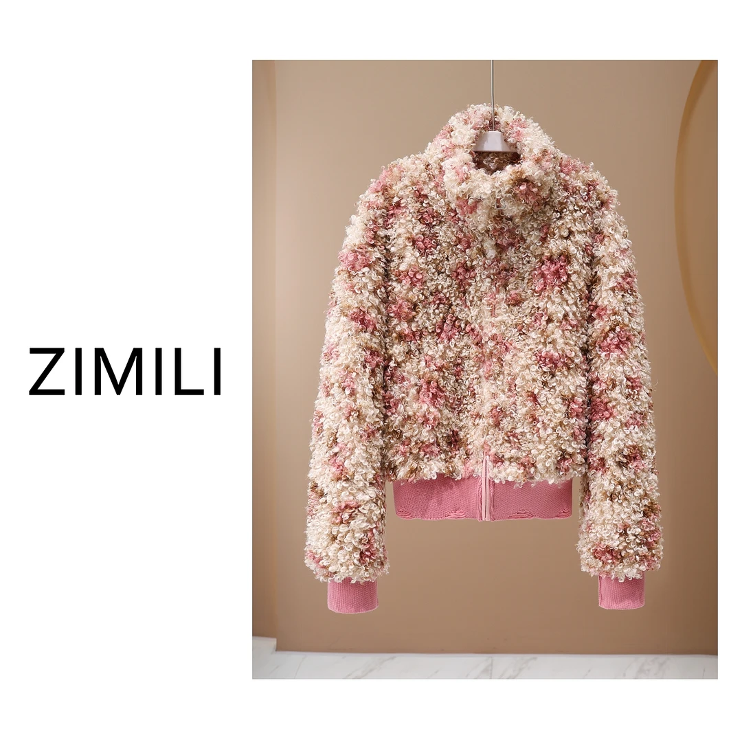 【LIANG哥女装】冬季小众复古慵懒感淡粉混染高领毛毛外套5395