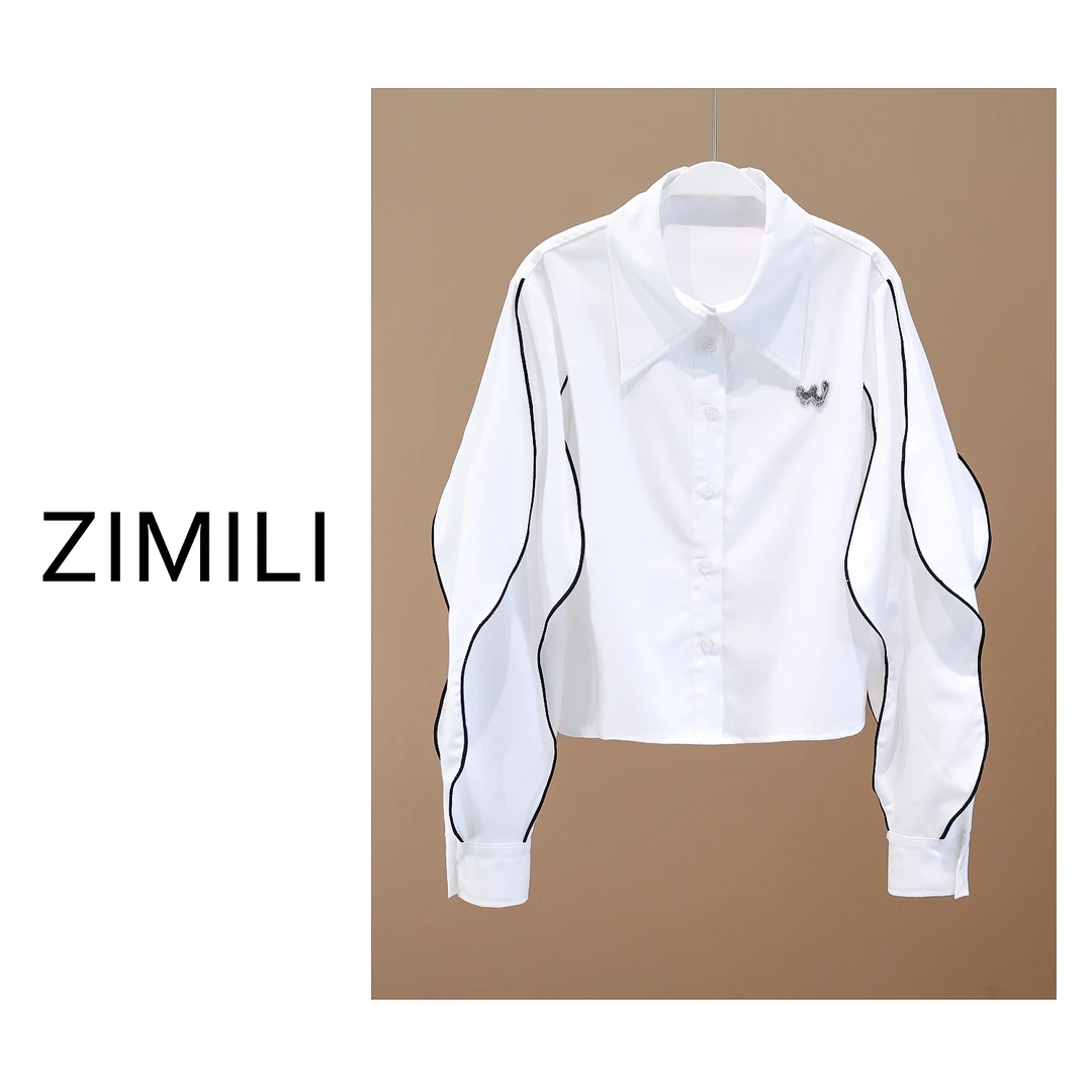【亮哥女装】2025欧版白色飞袖设计时尚衬衫2731