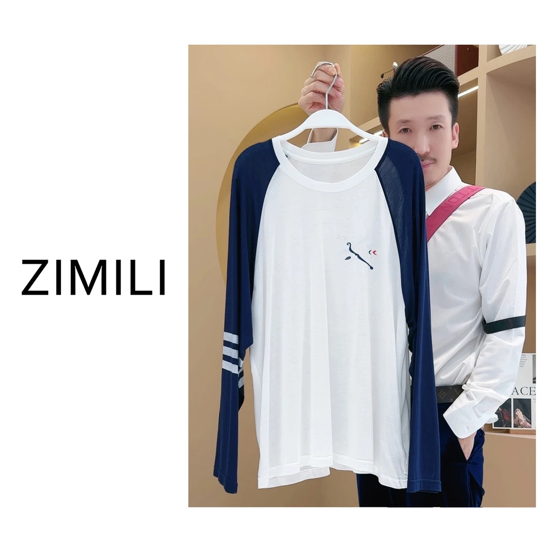 【LIANG哥女装】2024早秋轻薄简约感上衣蓝白撞色圆领长袖上衣/3153