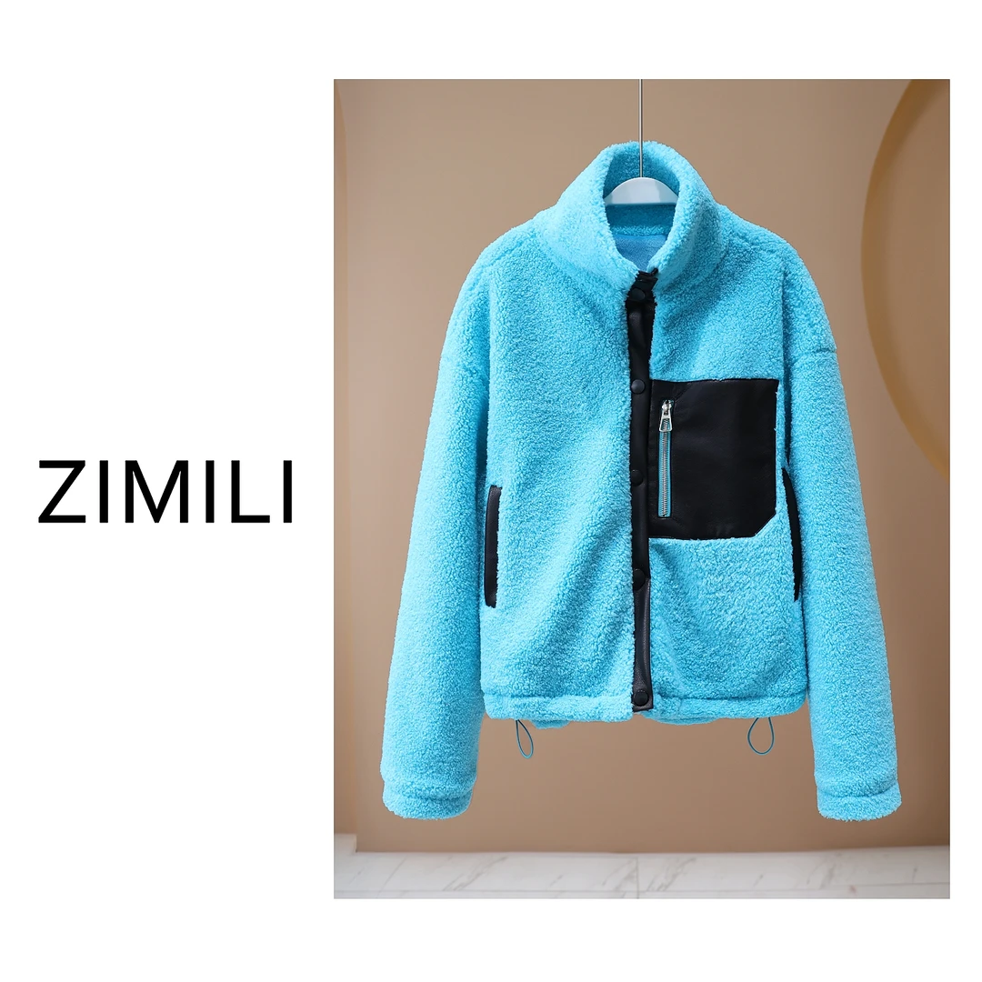 【LIANG哥女装】冬季小众显白天蓝色拼皮毛毛衣加厚外套5179